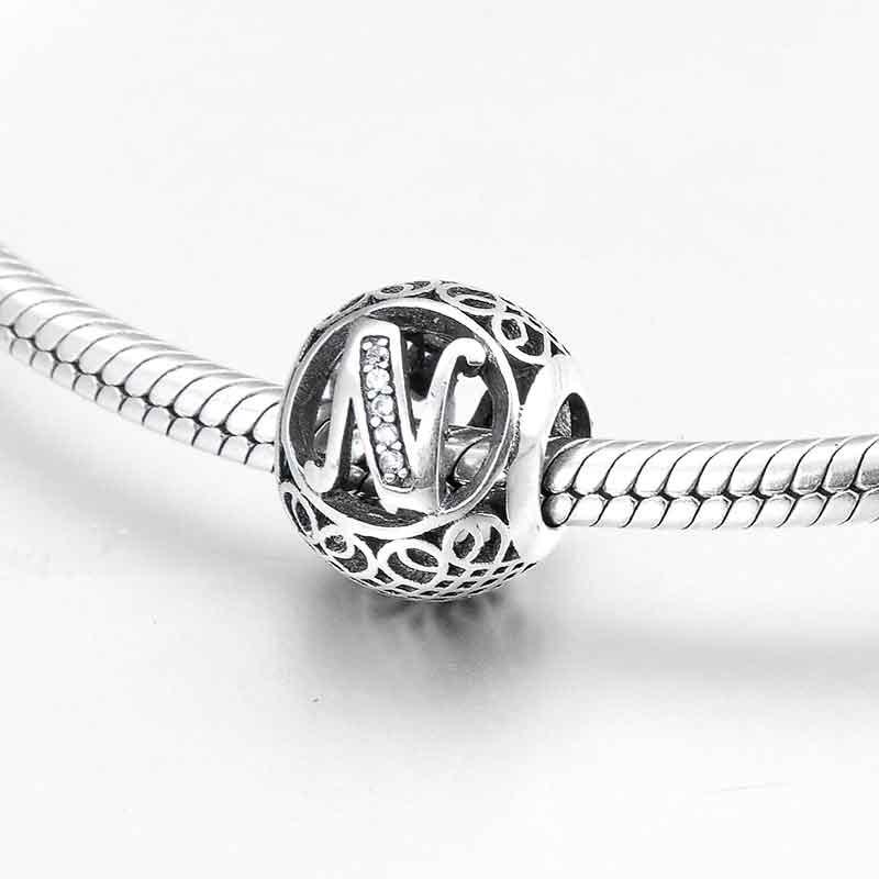 Charm-Anhänger aus 925er Sterlingsilber mit Hohlperlen, Buchstabe A–Z