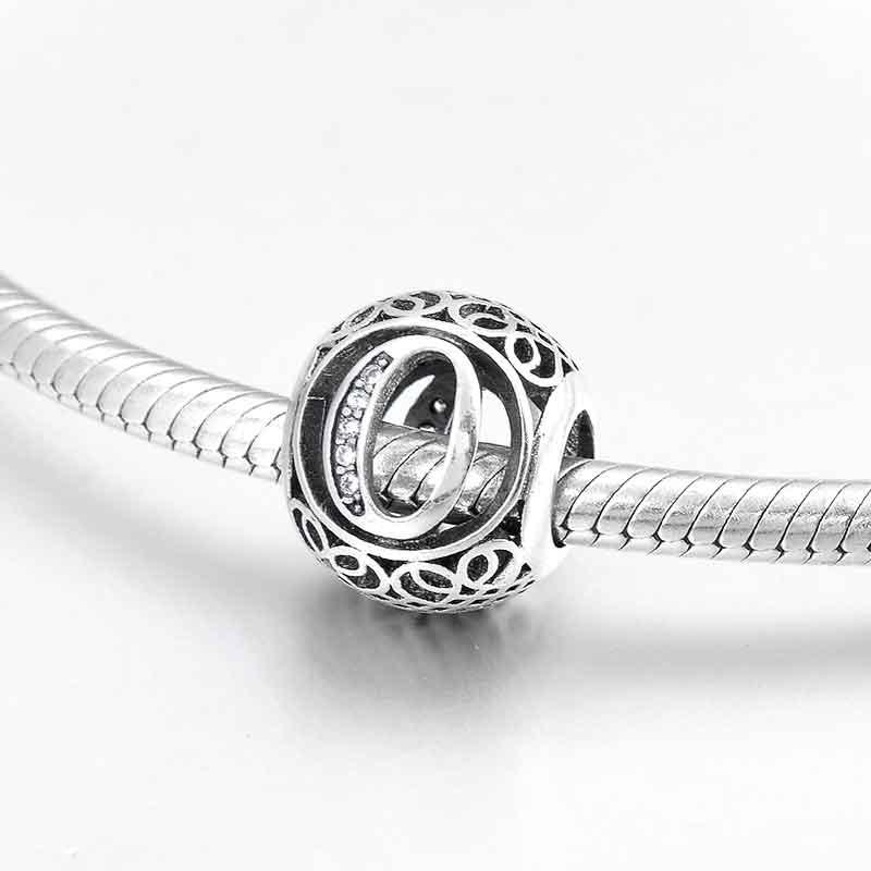 Charm-Anhänger aus 925er Sterlingsilber mit Hohlperlen, Buchstabe A–Z