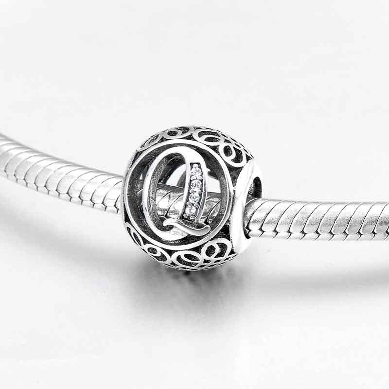 Charm-Anhänger aus 925er Sterlingsilber mit Hohlperlen, Buchstabe A–Z