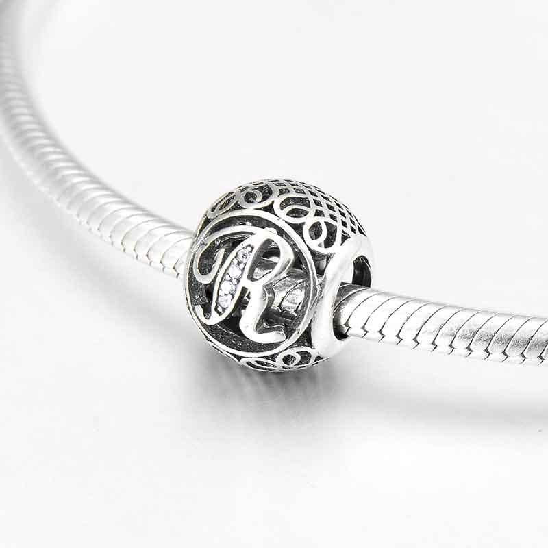 Charm-Anhänger aus 925er Sterlingsilber mit Hohlperlen, Buchstabe A–Z