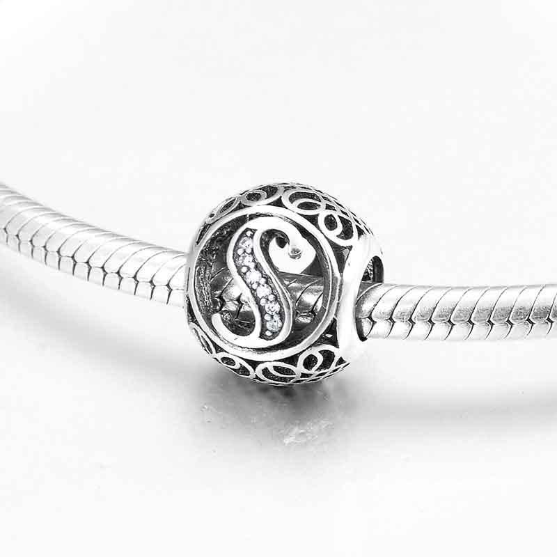 Charm-Anhänger aus 925er Sterlingsilber mit Hohlperlen, Buchstabe A–Z