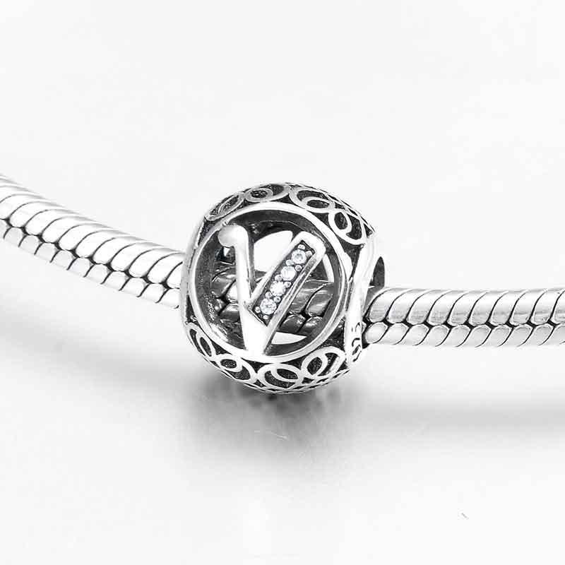 Charm-Anhänger aus 925er Sterlingsilber mit Hohlperlen, Buchstabe A–Z
