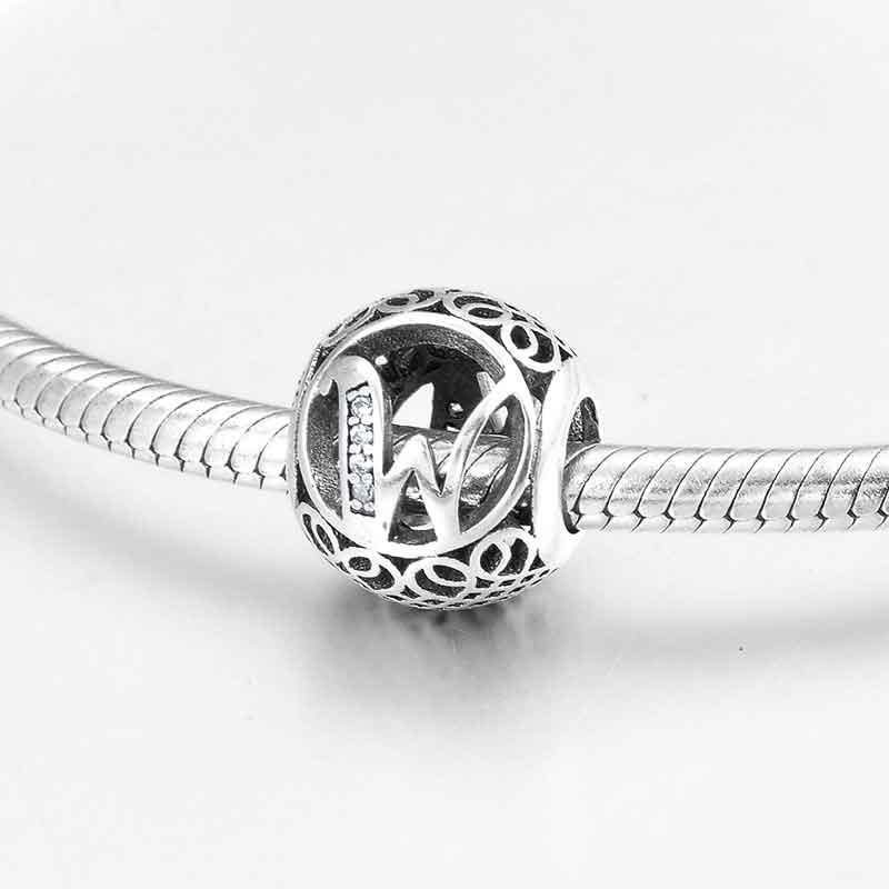 Charm-Anhänger aus 925er Sterlingsilber mit Hohlperlen, Buchstabe A–Z