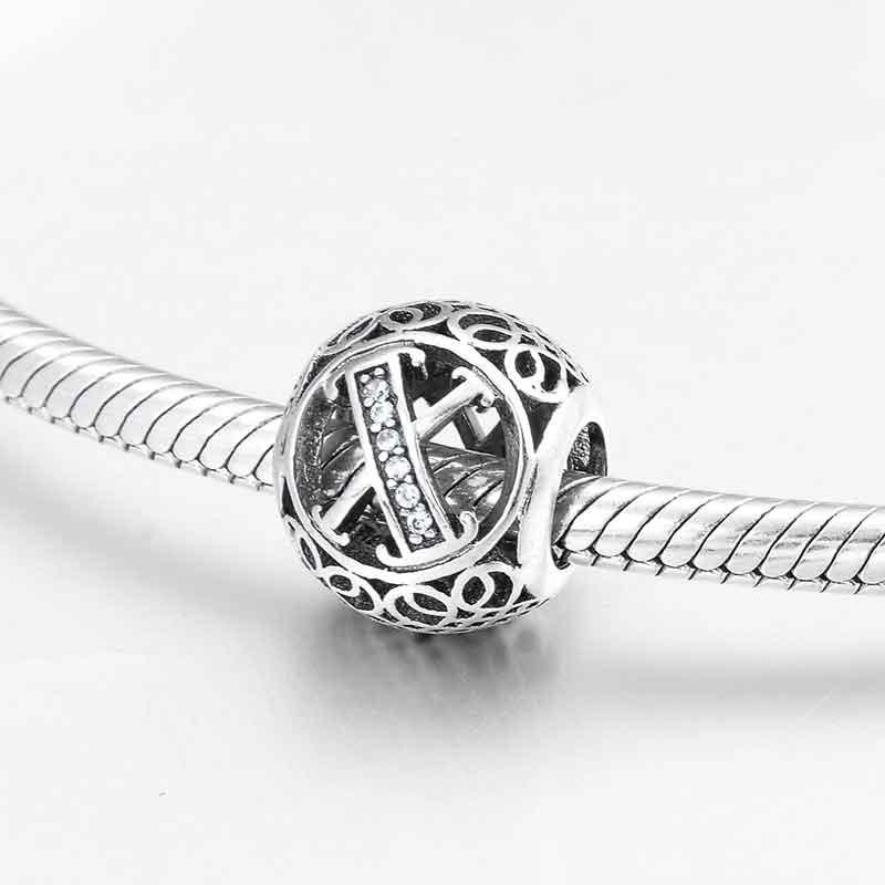 Charm-Anhänger aus 925er Sterlingsilber mit Hohlperlen, Buchstabe A–Z