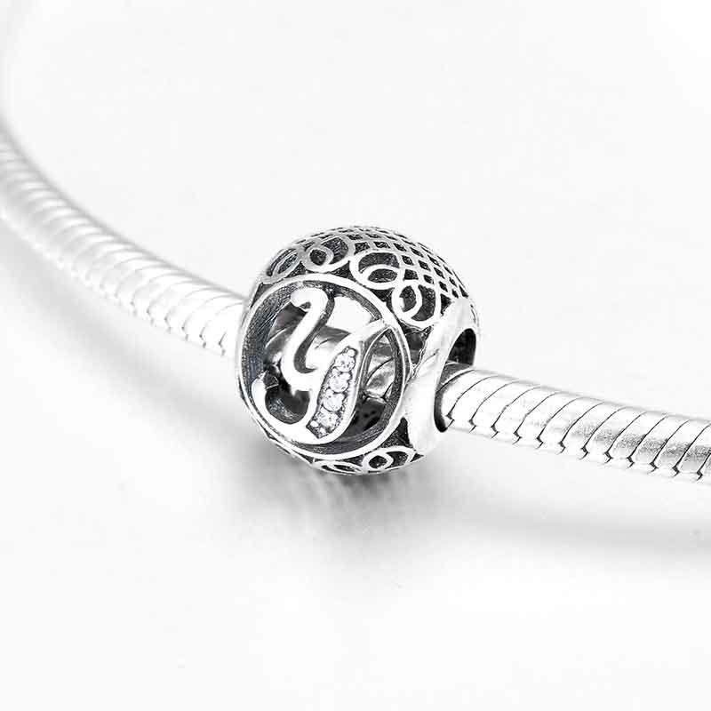 Charm-Anhänger aus 925er Sterlingsilber mit Hohlperlen, Buchstabe A–Z