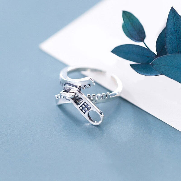 Einzigartige, verstellbare Ringe aus Sterlingsilber im Reißverschluss-Design