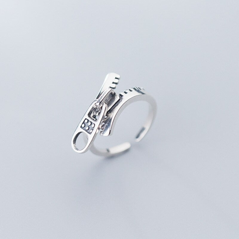 Einzigartige, verstellbare Ringe aus Sterlingsilber im Reißverschluss-Design