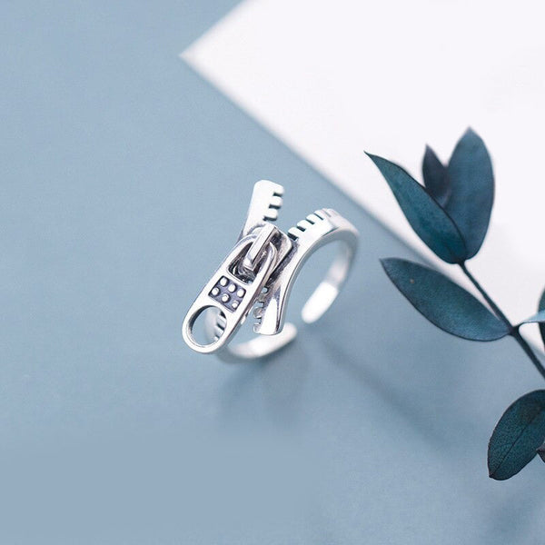 Einzigartige, verstellbare Ringe aus Sterlingsilber im Reißverschluss-Design