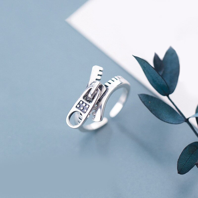Einzigartige, verstellbare Ringe aus Sterlingsilber im Reißverschluss-Design