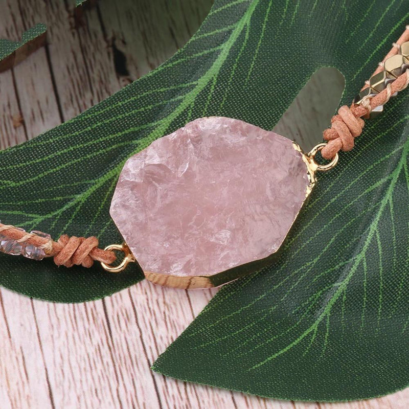 Atemberaubendes mehrschichtiges Armband mit Rosenquarz-Strass