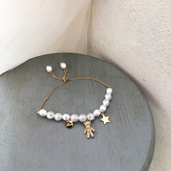 Armband mit Perlen- und Bärenanhänger „Sweet Dreams“