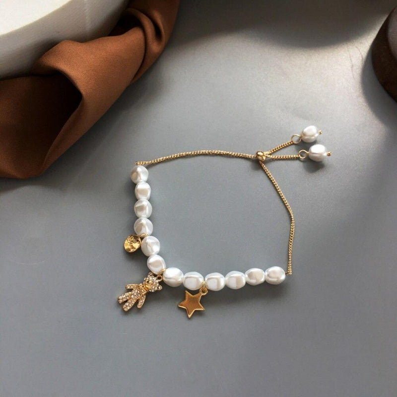Armband mit Perlen- und Bärenanhänger „Sweet Dreams“