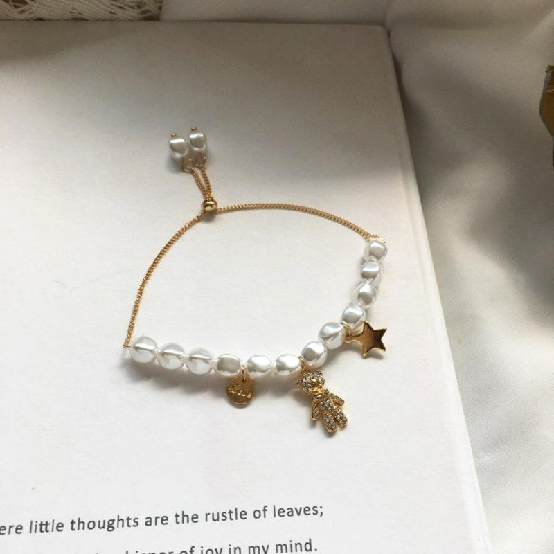 Armband mit Perlen- und Bärenanhänger „Sweet Dreams“