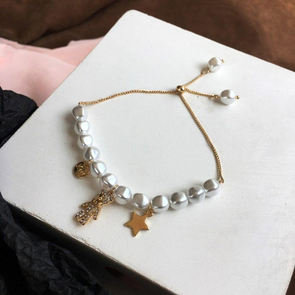 Armband mit Perlen- und Bärenanhänger „Sweet Dreams“