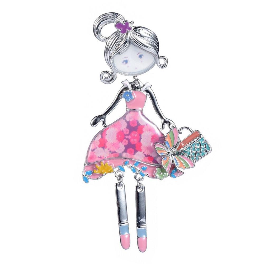 Süße kleine Emaille Brosche Anstecknadel Puppe