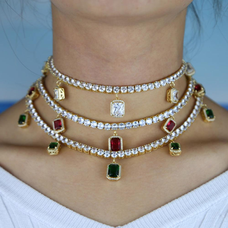 Tennisketten-Halskette mit Strass- und Schmetterlingsanhängern