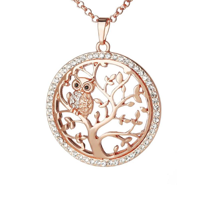 Halskette mit Lebensbaum- und Eulenanhänger