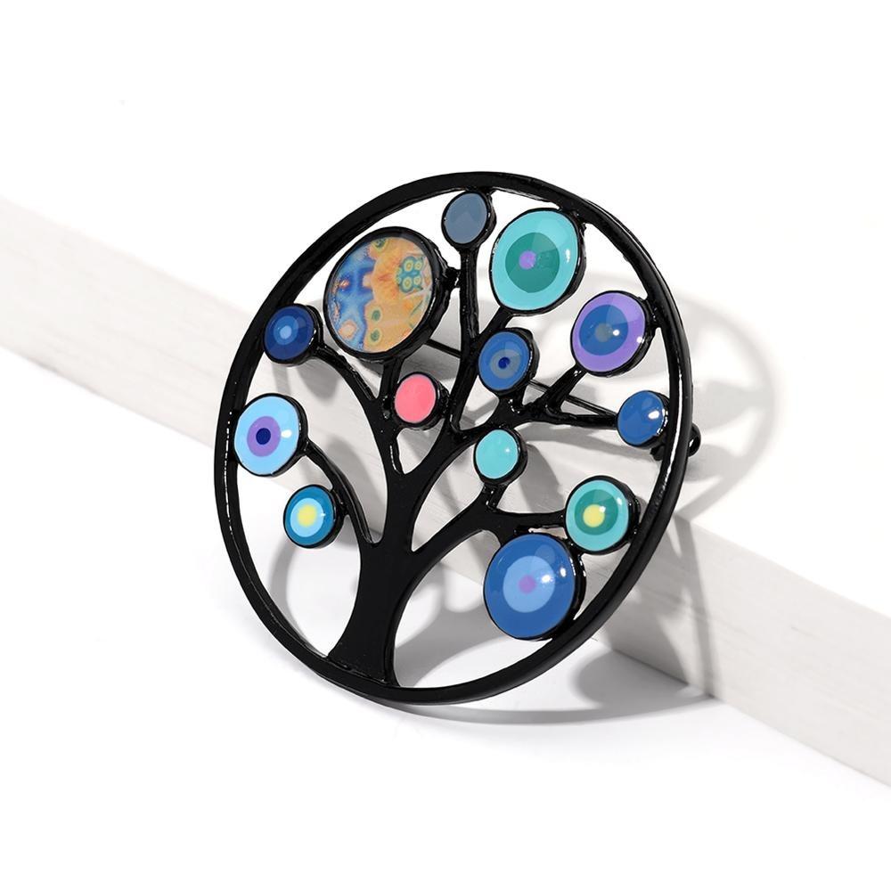 Emaille-Brosche mit Lebensbaum-Motiv