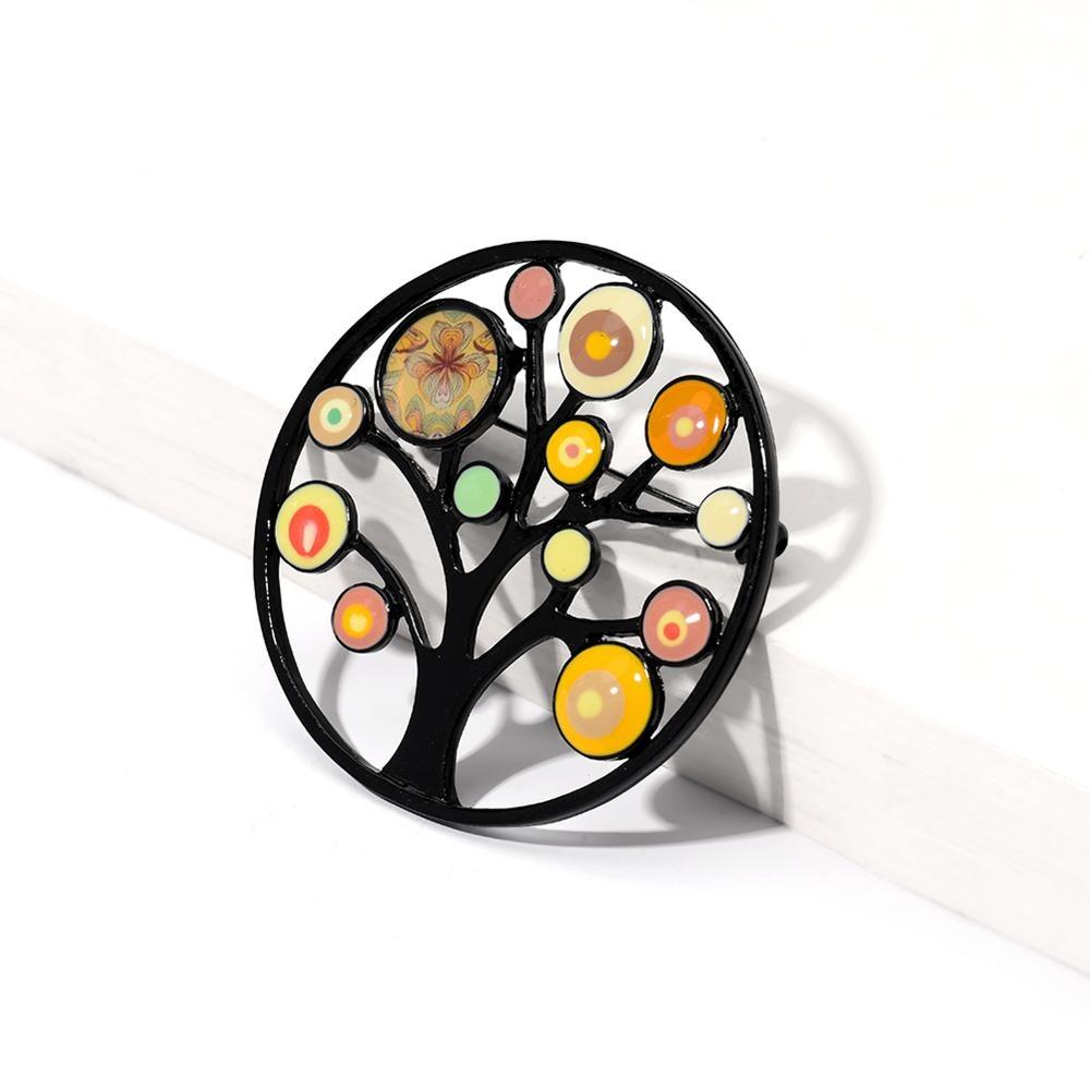 Emaille-Brosche mit Lebensbaum-Motiv