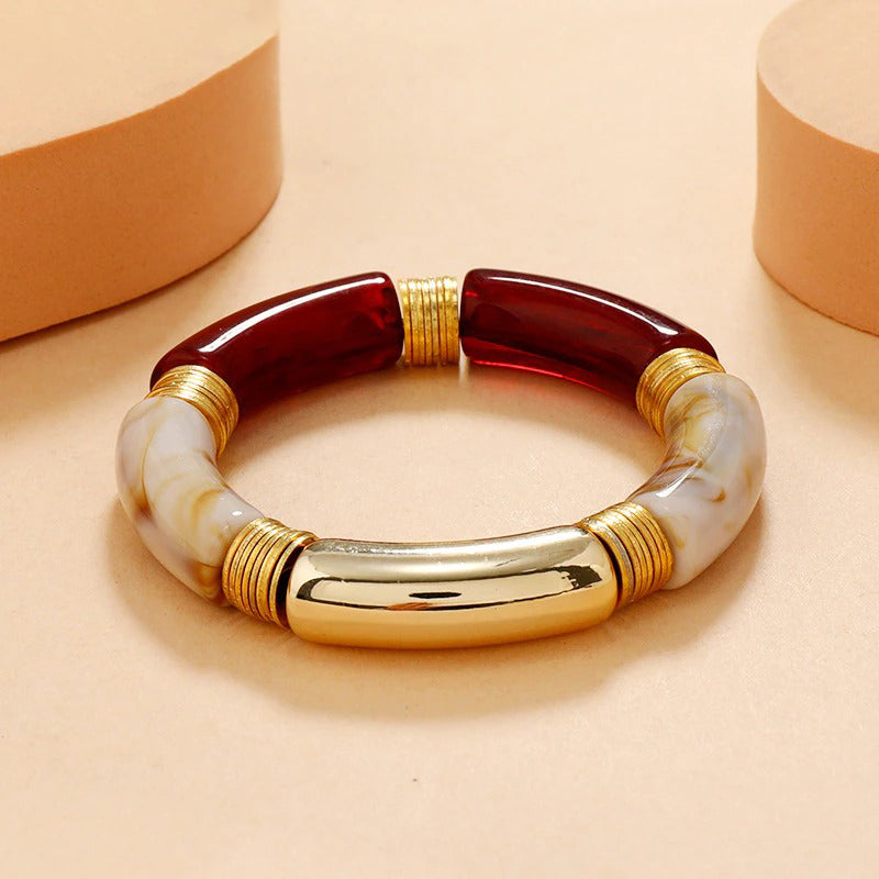 Trendy Boho gemischte Farbe Acryl gebogene Röhre elastische Armreif Armbänder