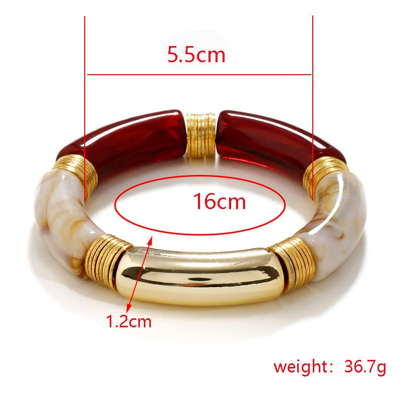 Trendy Boho gemischte Farbe Acryl gebogene Röhre elastische Armreif Armbänder