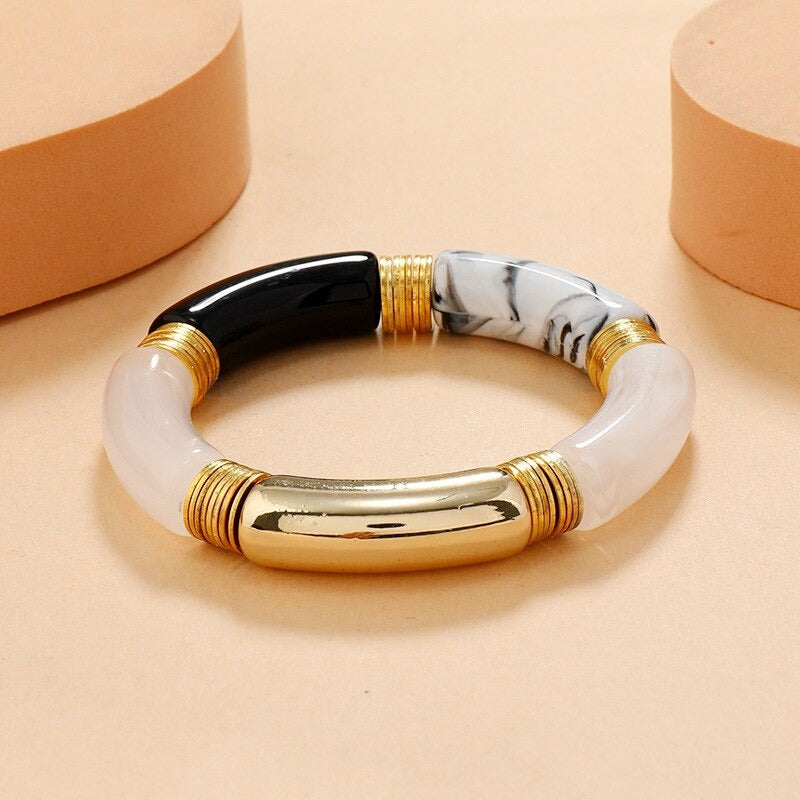 Trendy Boho gemischte Farbe Acryl gebogene Röhre elastische Armreif Armbänder
