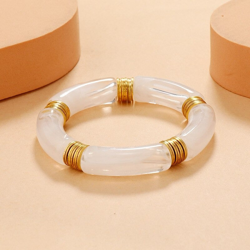 Trendy Boho gemischte Farbe Acryl gebogene Röhre elastische Armreif Armbänder