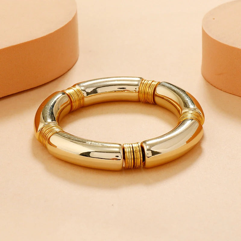 Trendy Boho gemischte Farbe Acryl gebogene Röhre elastische Armreif Armbänder