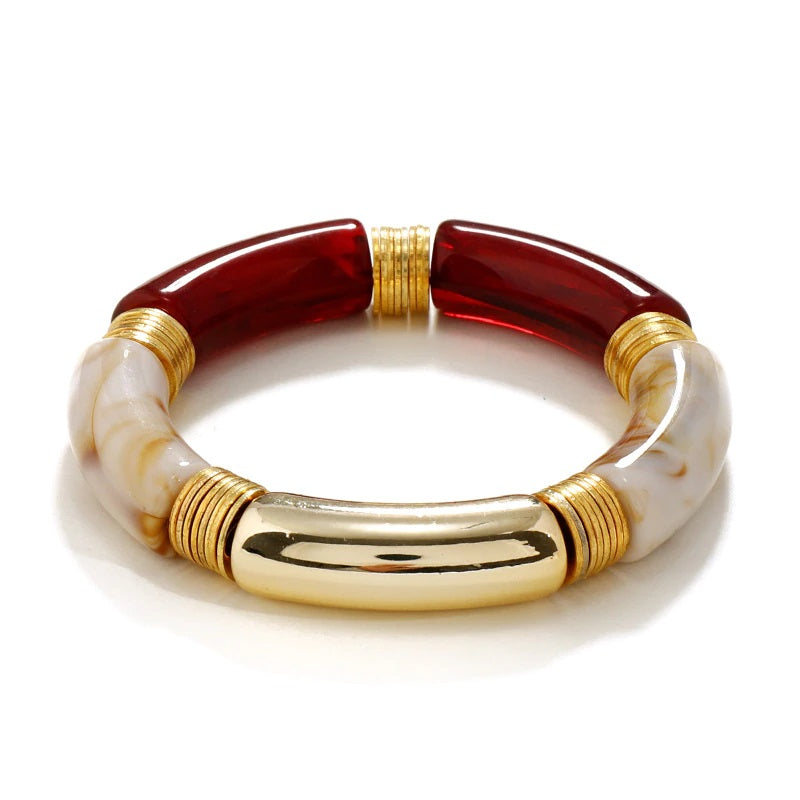 Trendy Boho gemischte Farbe Acryl gebogene Röhre elastische Armreif Armbänder