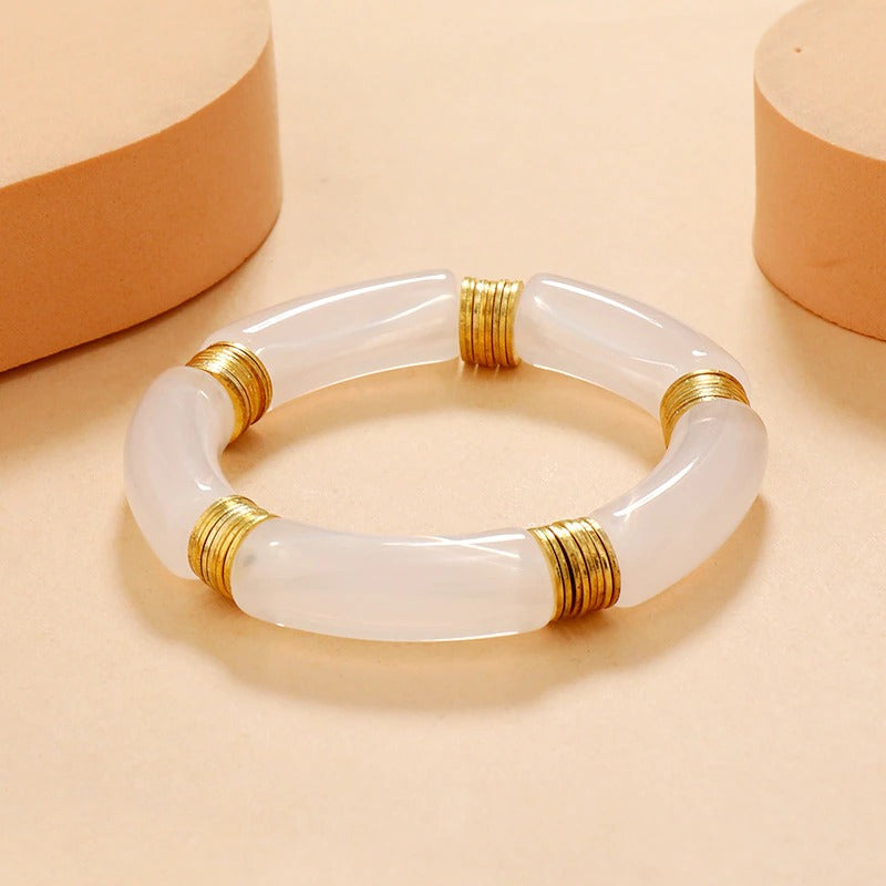 Trendy Boho gemischte Farbe Acryl gebogene Röhre elastische Armreif Armbänder