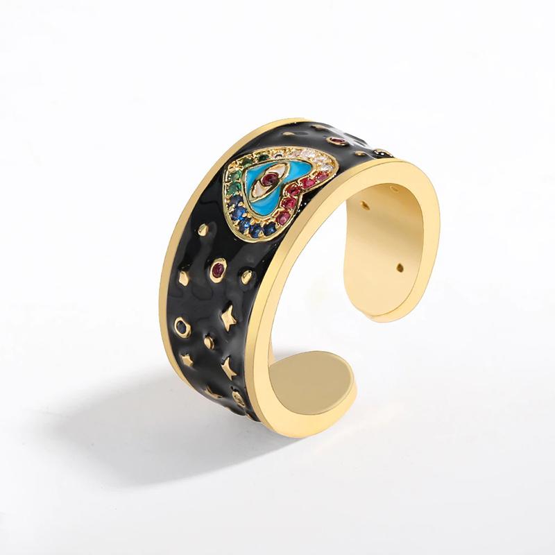 Trendy Hippie-Ringe mit bunten Strasssteinen und Glücksaugen