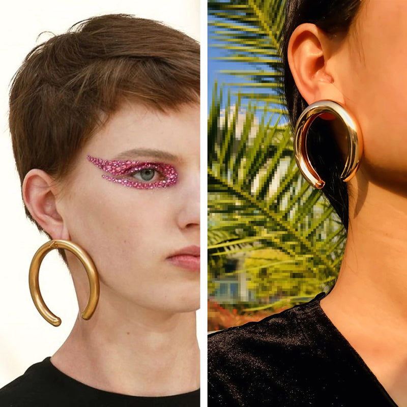 Trendy übergroße offene runde dicke Metall-Tropfenohrringe