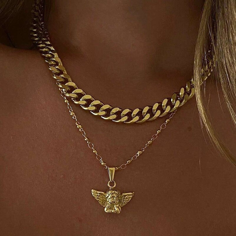 Trendy Punk Fashion Mehrschichtige dicke Ketten Halsketten