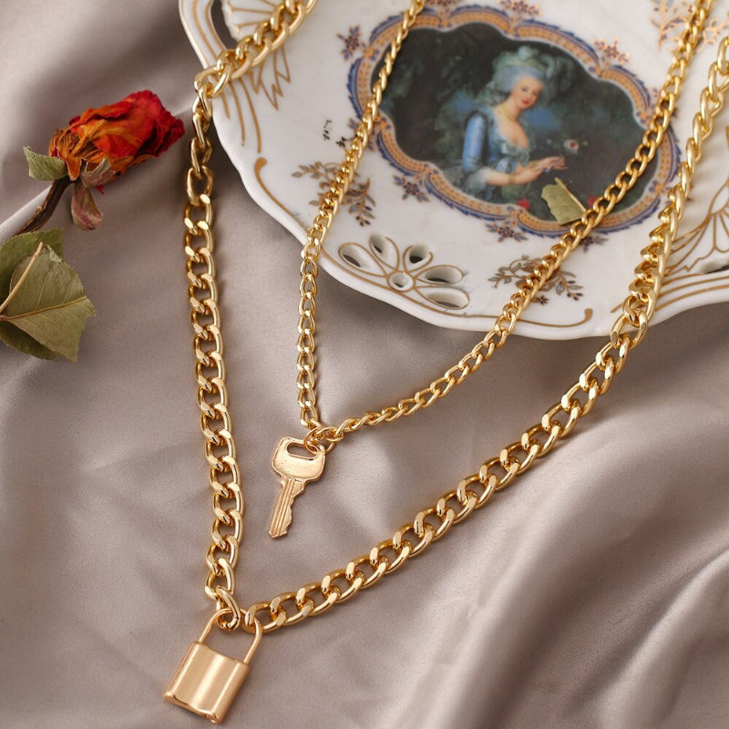 Trendy Punk Fashion Mehrschichtige dicke Ketten Halsketten