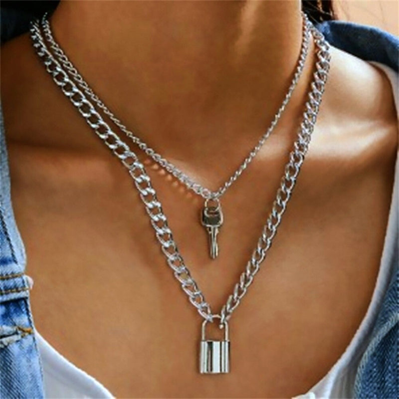 Trendy Punk Fashion Mehrschichtige dicke Ketten Halsketten