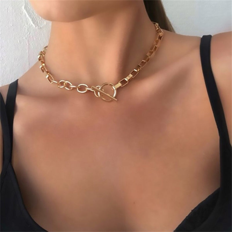 Trendy Punk Fashion Mehrschichtige dicke Ketten Halsketten