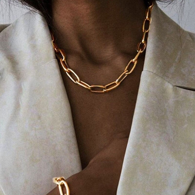 Trendy Punk Fashion Mehrschichtige dicke Ketten Halsketten