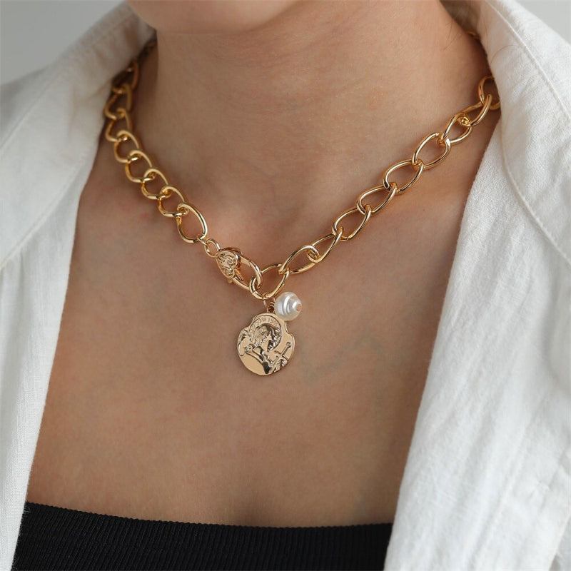 Trendy Punk Fashion Mehrschichtige dicke Ketten Halsketten