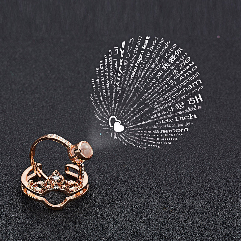Zweiteilige romantische Prinzessinnenkrone mit dem „I Love You“-Projektionsring-Set