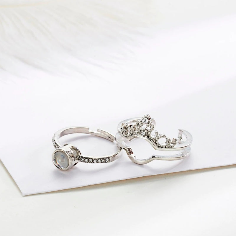 Zweiteilige romantische Prinzessinnenkrone mit dem „I Love You“-Projektionsring-Set