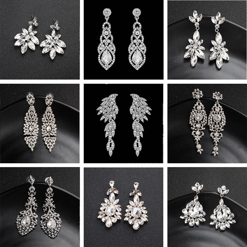 Ultra funkelnde lange Tropfen-Ohrringe mit Strasssteinen für die Braut