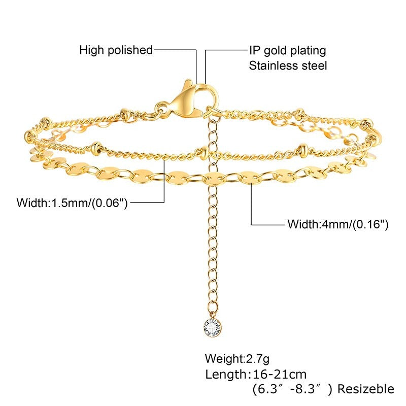 Ultradünne Gliederkette mit Kreuzanhänger, verstellbare mehrlagige Armbänder