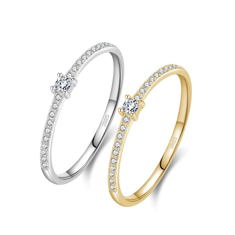 Ultradünne, quadratische, mit Zirkonen verzierte Sterlingsilberringe