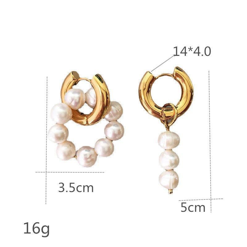Einzigartige asymmetrische, runde Tropfenohrringe mit Süßwasserperlen