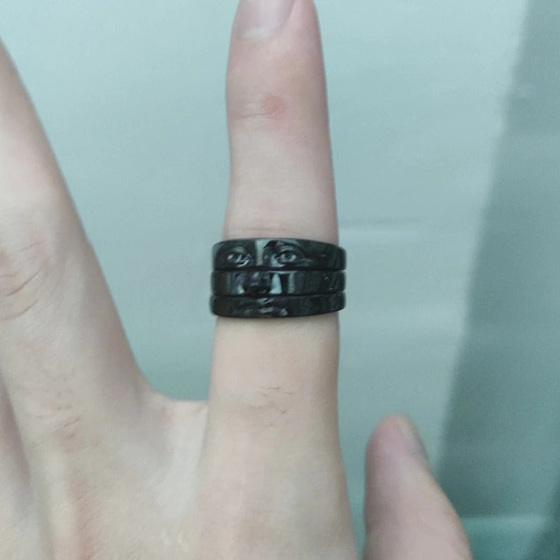 Einzigartiges, modisches 3-teiliges Set mit stapelbaren Ringen mit menschlichem Gesicht