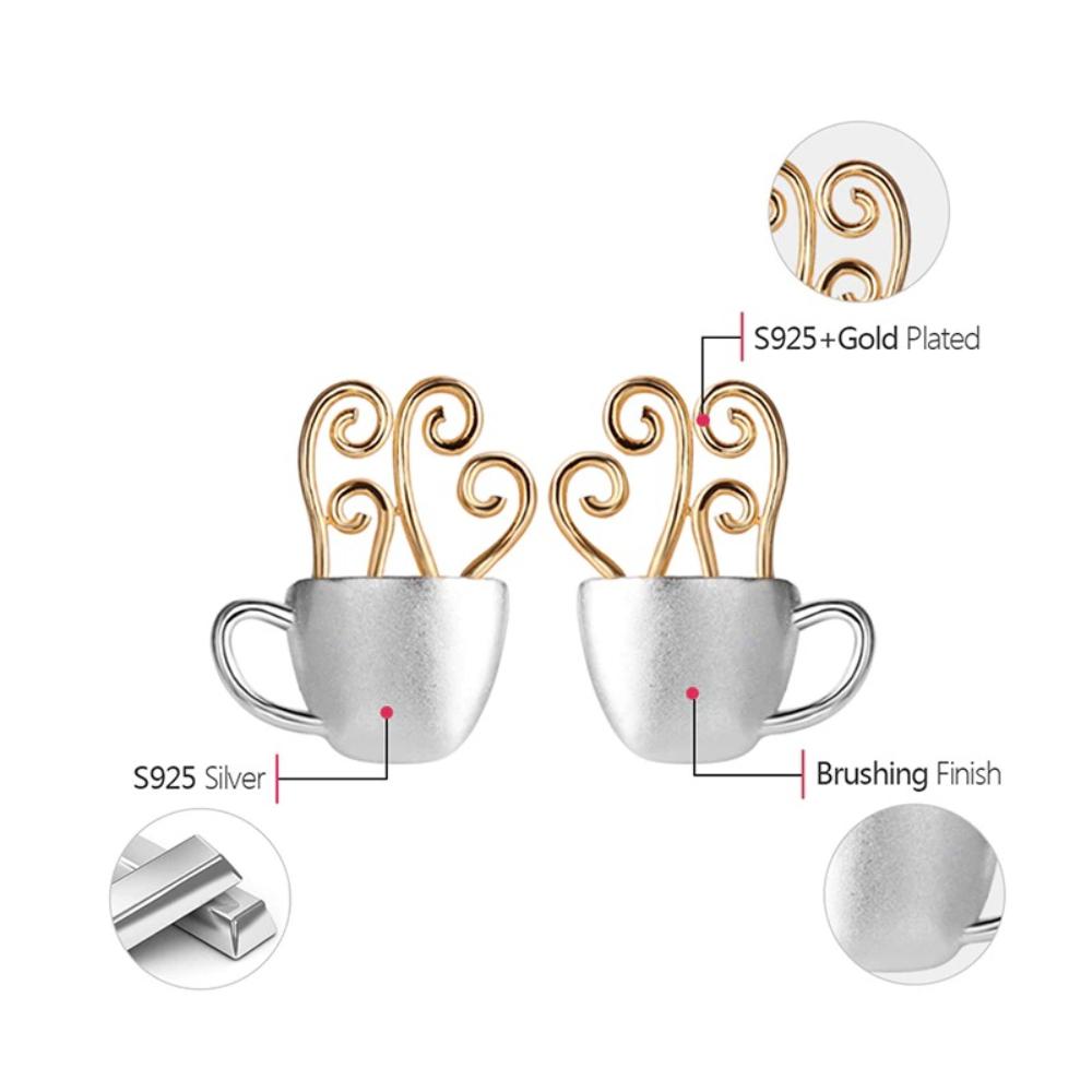 Einzigartige dampfend heiße Kaffee-Ohrringe aus Sterlingsilber