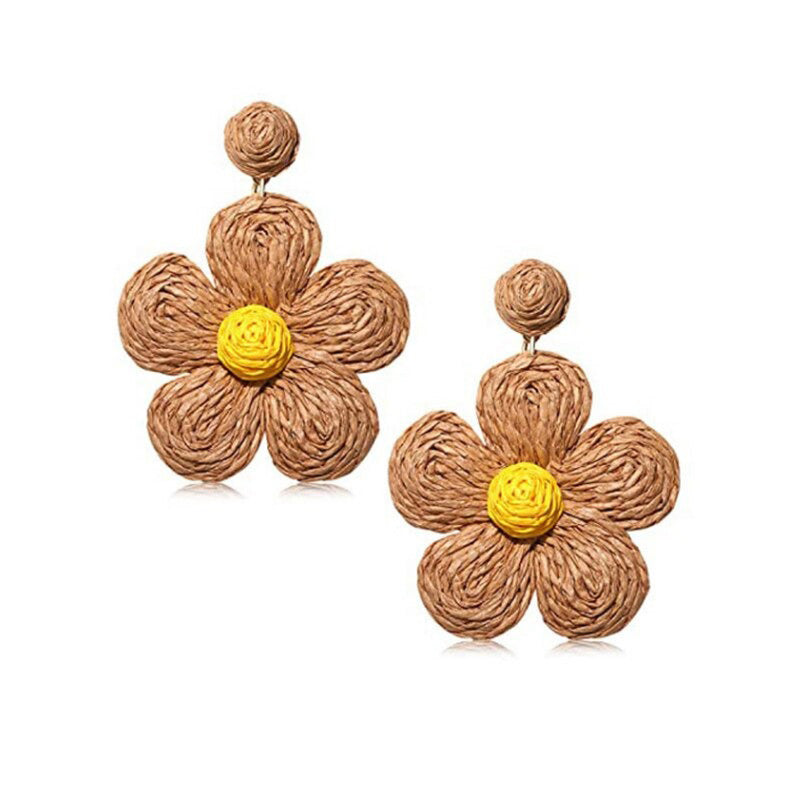 Lebendige, von der Natur inspirierte Blumen-Rattan-Strickohrringe