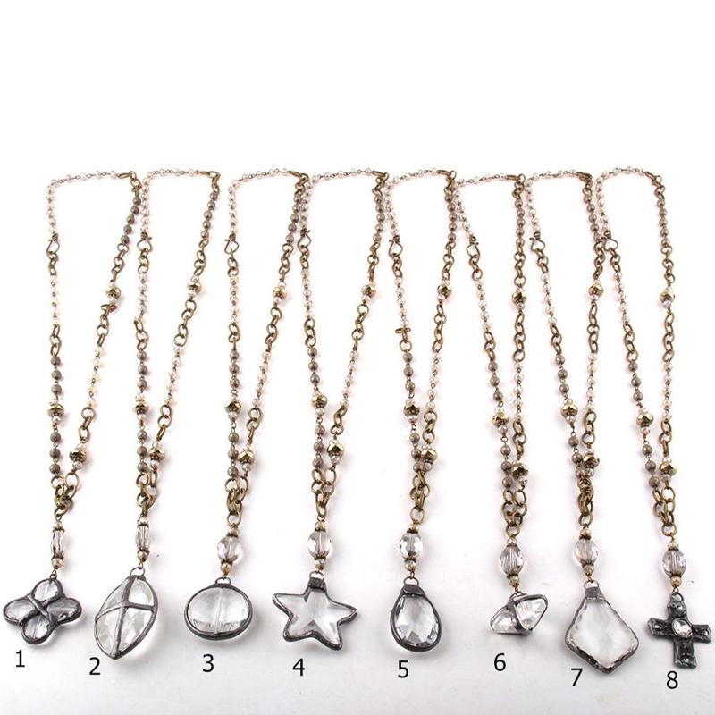 Vintage Halsketten mit Anhänger aus klarem Glas