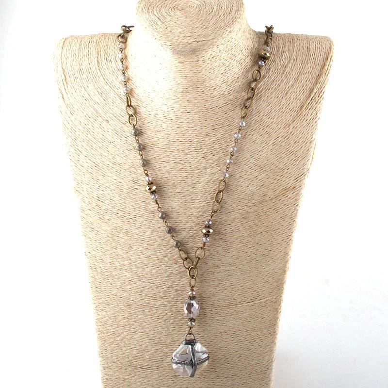 Vintage Halsketten mit Anhänger aus klarem Glas