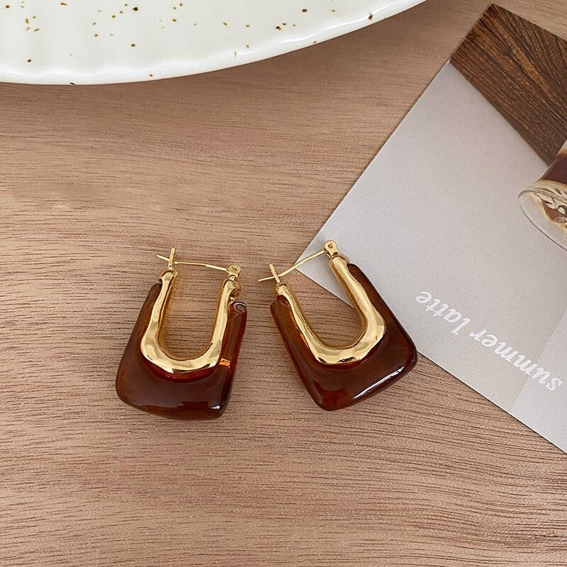 Geometrische Creolen in U-Form aus transparentem Acryl im Vintage-Stil